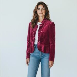 White House Black Market Burgundy Ruffle Blazer